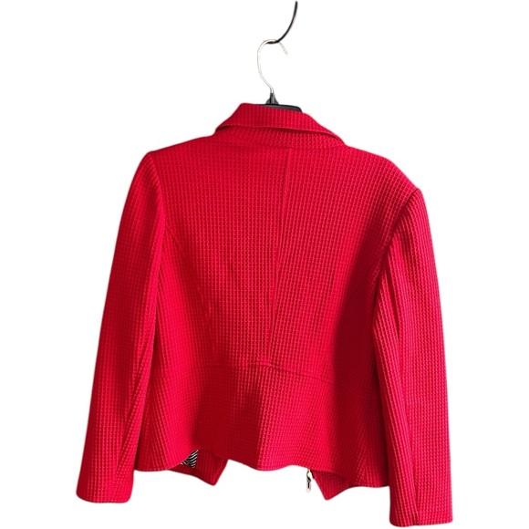 Chico's red textured moto jacket gold zippers black white lining Sz 1 (8-10) - Picture 2 of 7